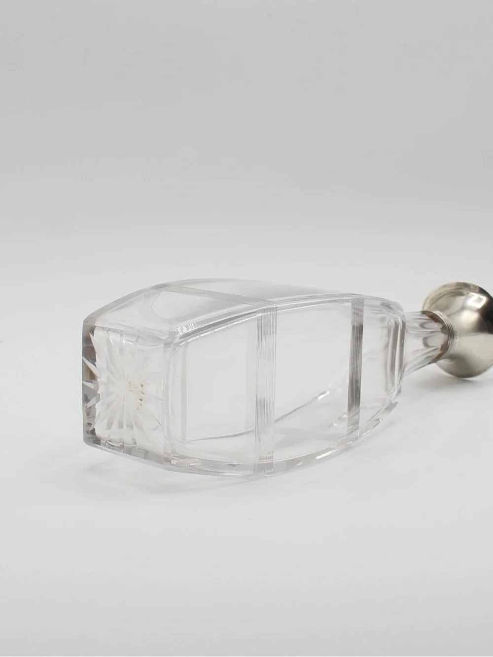 Antique Etched Crystal Decanter with Sterling Silver Collar